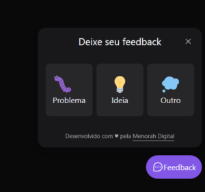 Widget de Feedback - Tela de Escolha as opções